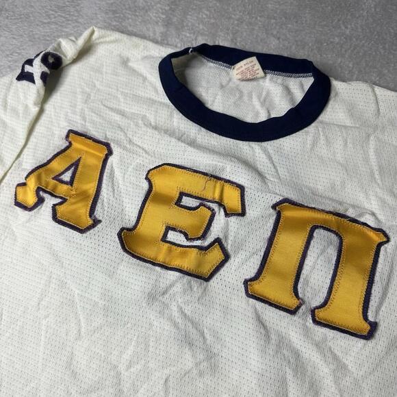 True Vintage Alpha Epsilon Pi 70s Russell Athletic Mesh Football Jersey Sz Large - Picture 2 of 11